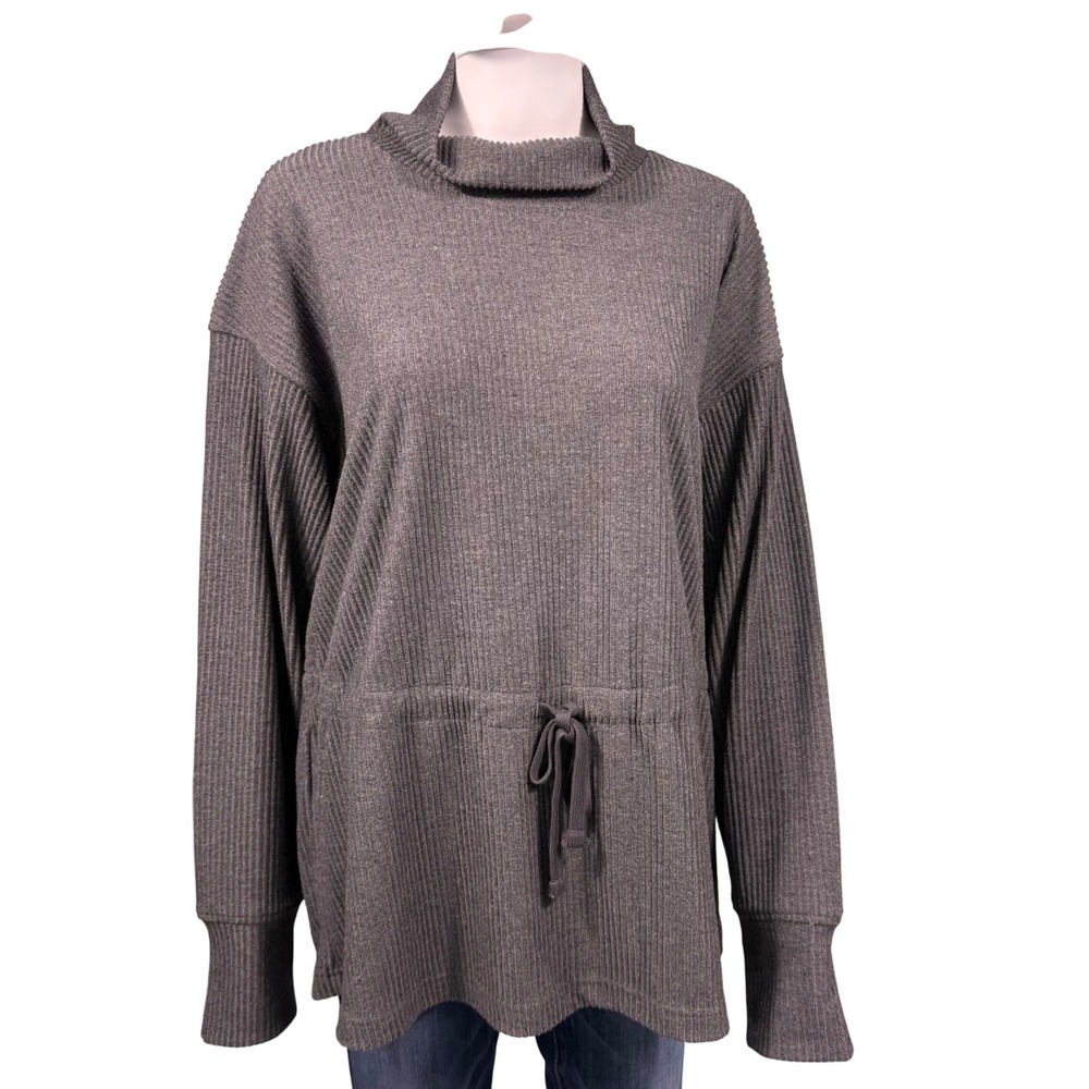 M Haven Well Within Ribbed Mock Neck Loungewear Top Gray NEW Oversized Cozy Chic